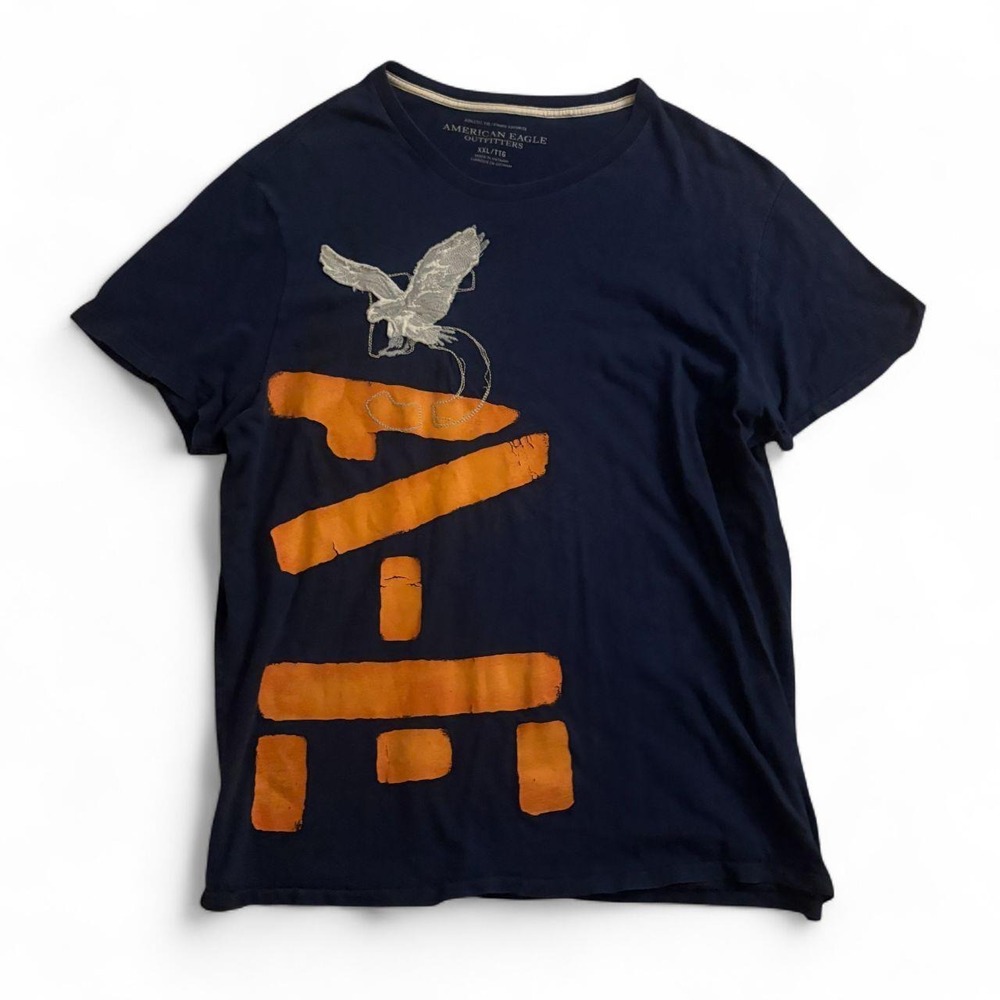 American Eagle Outfitters Mens Navy Eagle Graphic T-Shirt XXL Athletic Fit Retro